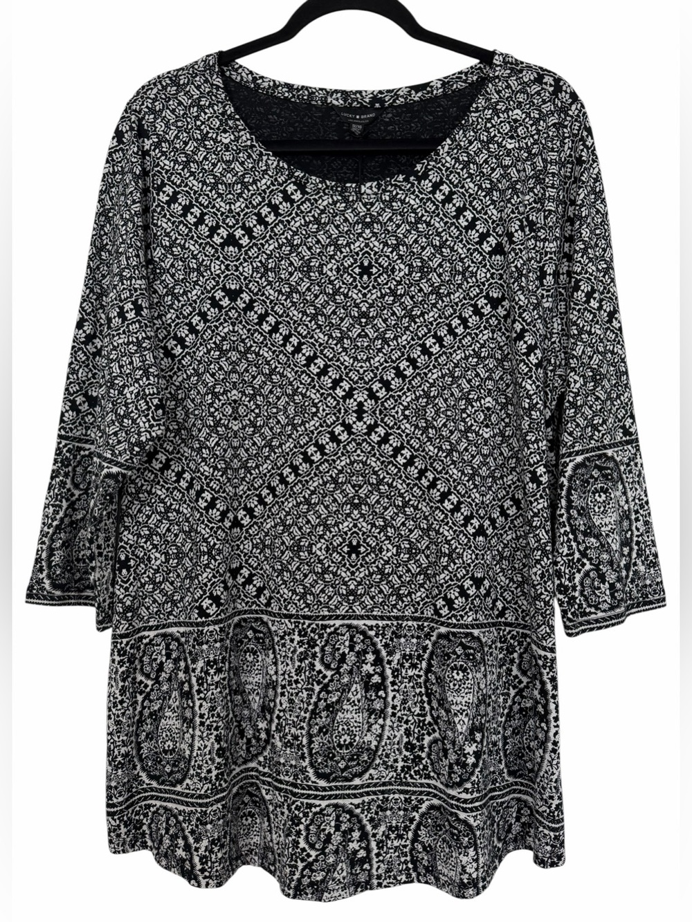 Lucky Brand Black & White Boho Tunic Top Floral Paisley NWT Size 1X